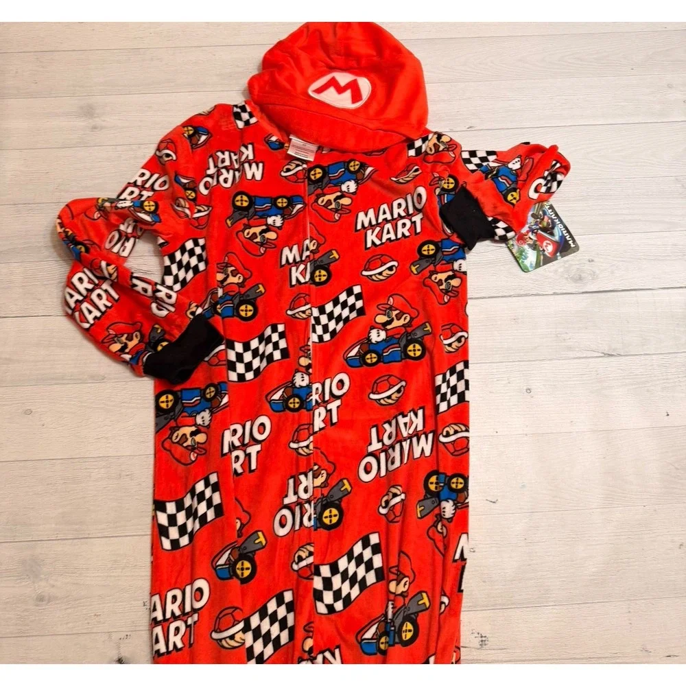 Mario kart kids one piece fleece‎ pajama union suit kids size 8 NEW